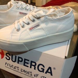 SUPERGA platform white sneakers